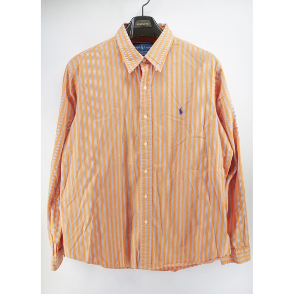Polo Ralph Lauren Orange Striped Button Down Dress Shirt Size XL Custom‎ Fit - Picture 1 of 7